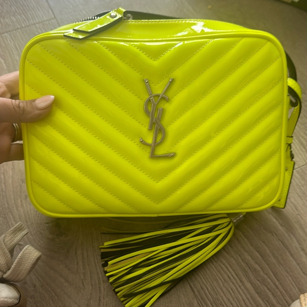 Neon Yellow Rare YSL Saint Laurent Camera Bag with Tassel
